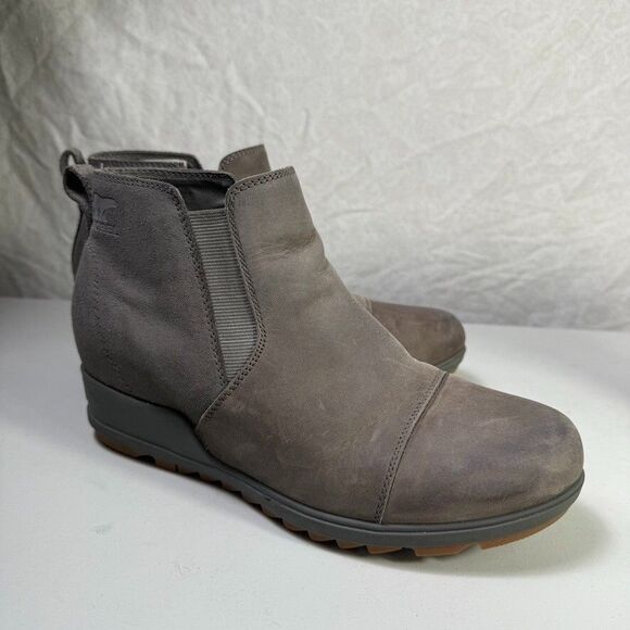 Sorel Evie Chelsea Boot Gray Leather Hidden Wedge Shoe NL3816 053 Wm Size 10.5 - Picture 1 of 9